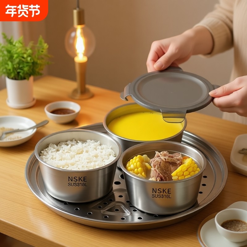 炖盅不锈钢蒸碗食品级316蒸蛋碗蒸菜鸡蛋羹盘蛋糕专用碗带盖蒸饭,餐饮具,碗,淘宝优惠券,粉丝福利购,淘宝优惠卷