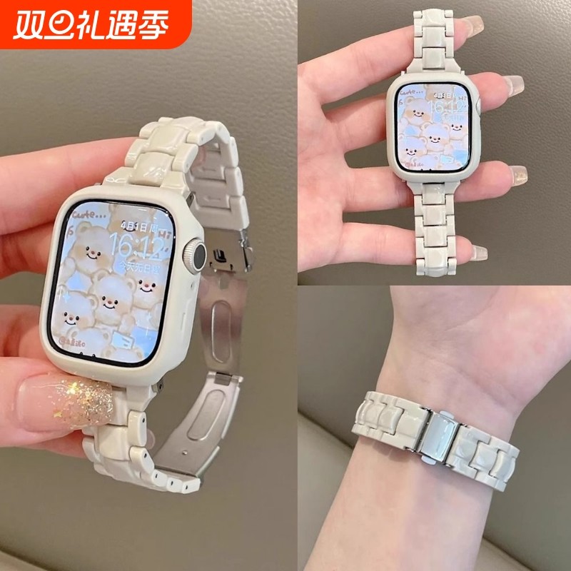 适用苹果手表applewatch10表带iwatchS8/S9/S10细款彩色糖果树脂7男女6高级se新款华强北s9腕带ultra运动夏