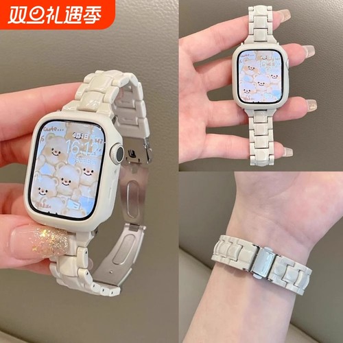 适用苹果手表applewatch10表带iwatchS8/S9/S10细款彩色糖果树脂7男女6高级se新款华强北s9腕带ultra运动夏