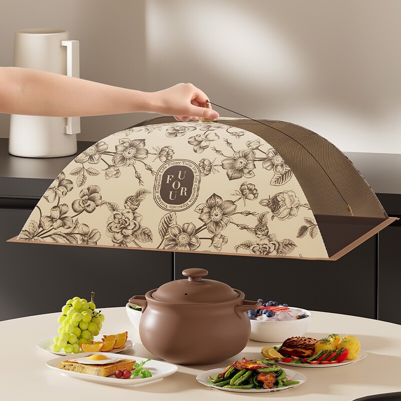 大号盖食物罩新款防尘防虫防蝇新中式饭菜罩折叠餐桌家用遮菜盖伞