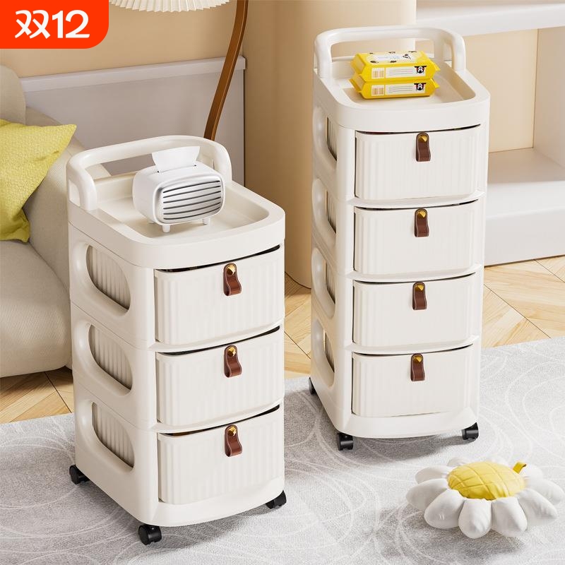 收纳柜小推车零食置物架婴儿用品收纳箱可移动落地宝宝玩具储物架