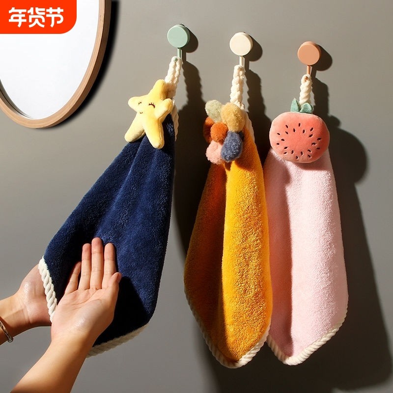珊瑚绒擦手巾高颜值可挂式卡通超强吸水毛巾儿童宝宝可爱手巾萌趣