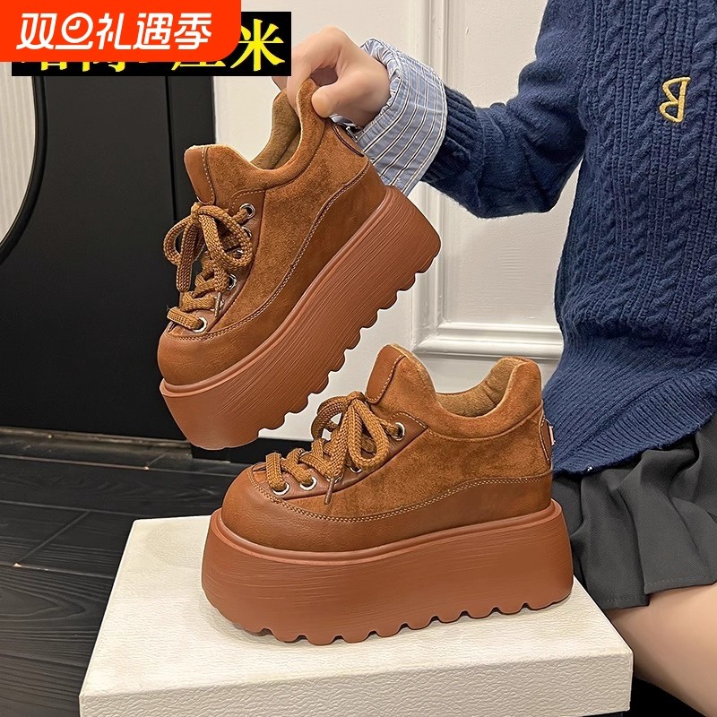 9CM内增高加绒勃肯鞋女棉鞋2025年新款冬季小个子厚底松糕乐福