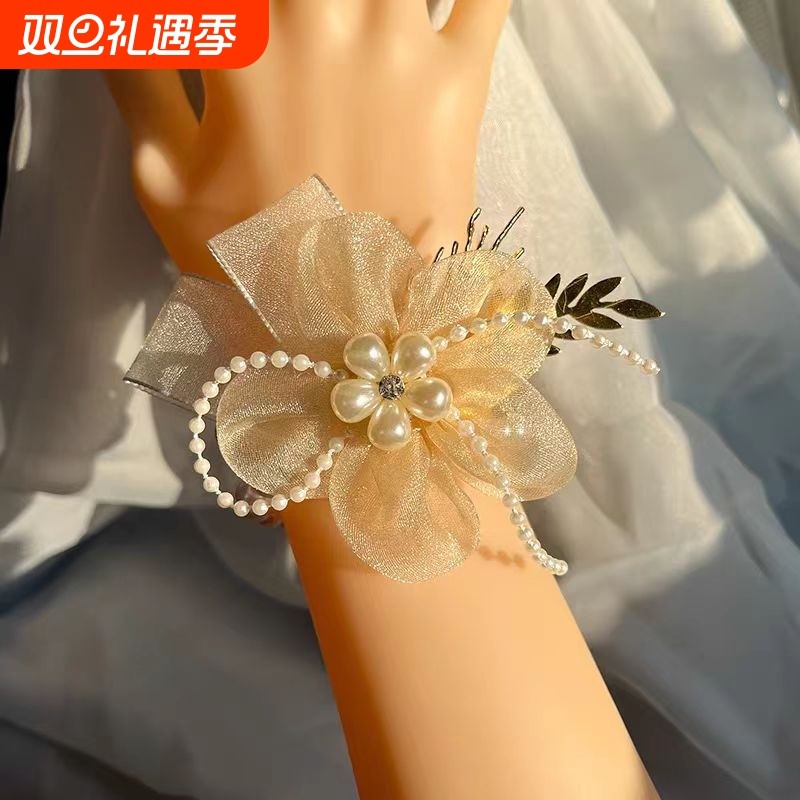 结婚伴娘手腕花姐妹团手绑粉色婚礼新娘香槟色唯美花儿童活动手花