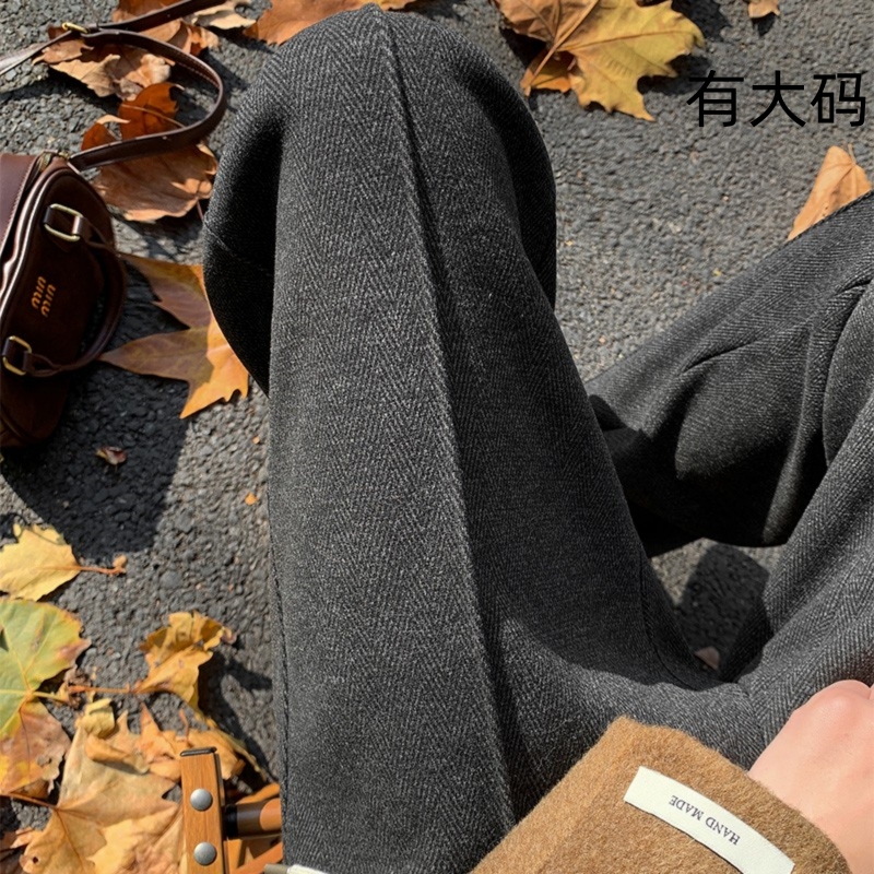 加绒阔腿裤女秋冬季2025高腰休闲毛呢裤垂感大码窄版直筒裤小个子