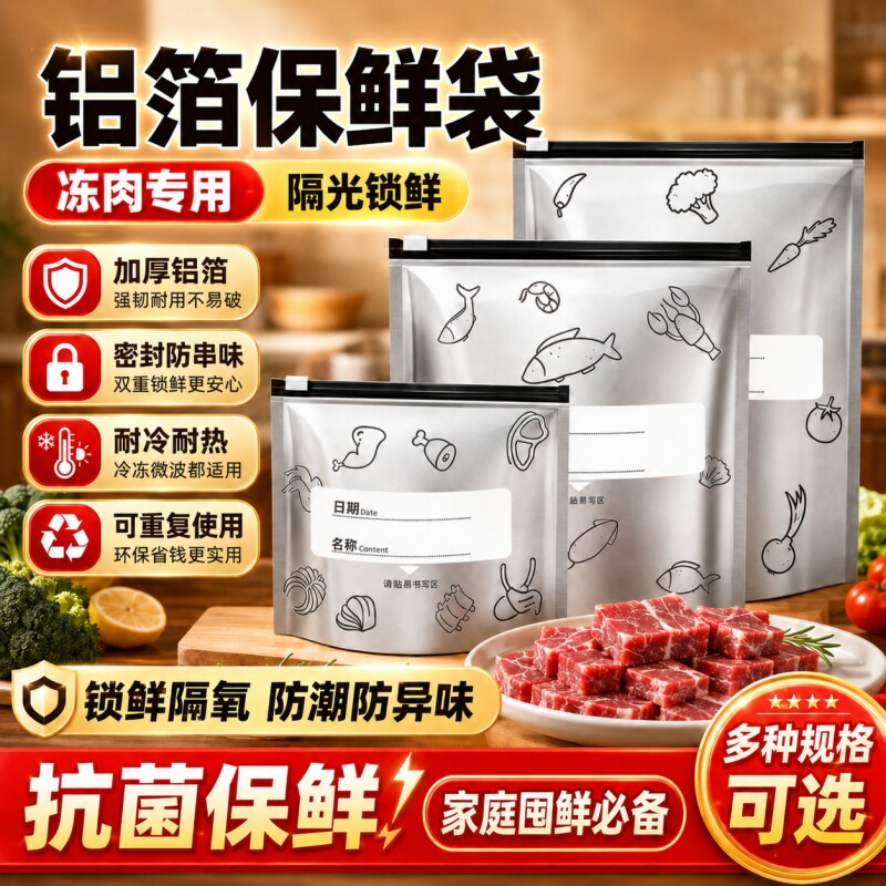 2026款铝箔食物保鲜袋冰箱冷冻冷藏密封袋自封袋避光保存辅食分装