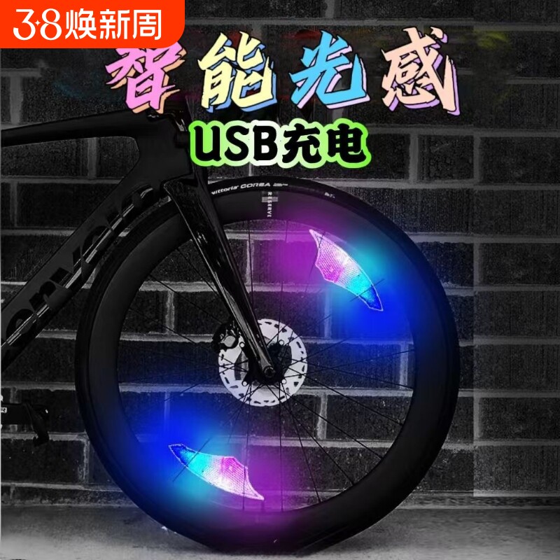 自行车辐条灯山地车充电自动感光装饰灯夜骑警示灯儿童车车灯装饰