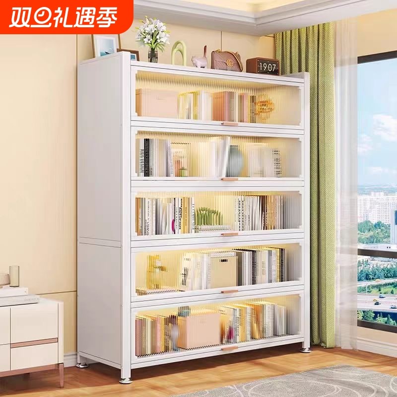 钢制书柜带门落地儿童书架家用客厅柜子多层置物架防尘储物柜收纳