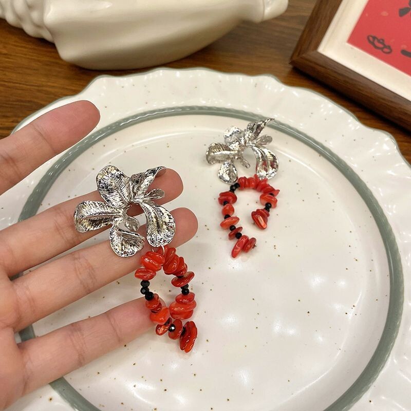 新款花朵结婚耳环流苏红色中式复古新娘造型耳饰敬酒旗袍配饰