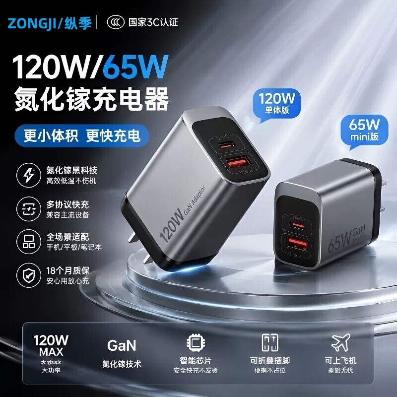 65W氮化镓充电器120W双口适用华为苹果vivo荣耀小米iqoo三星oppo安卓usb接口多功能通用笔记本快充闪充协议66图片