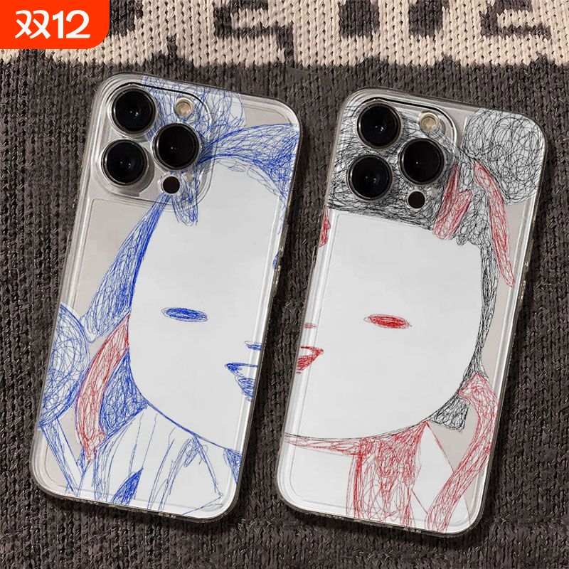 搞怪涂鸦灵珠魔丸情侣卡通适用苹果16promax手机壳iPhone15pro新款14创意13趣味12女11小众xr男x全包防摔软壳