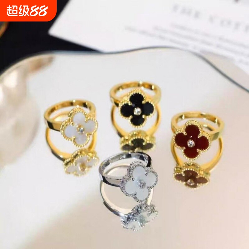 经典四叶草戒指18K玫瑰金轻奢高级时尚简约女戒指红玉髓百搭对戒