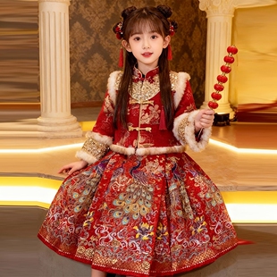女童拜年服女孩国风汉服马面裙套装冬装2026新款儿童棉服过年衣服
