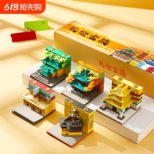 南京3d立体纸雕日历便签手撕便签盲盒台历纸绘金陵鸡鸣寺创意文创