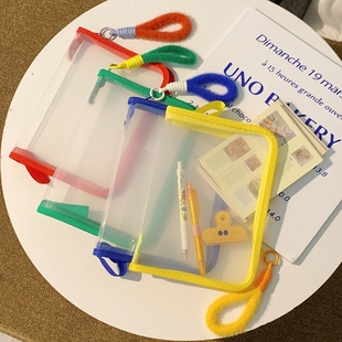 多巴胺透明A4文件袋大容量可装 学生手提加厚防水收纳袋 课本拉链式