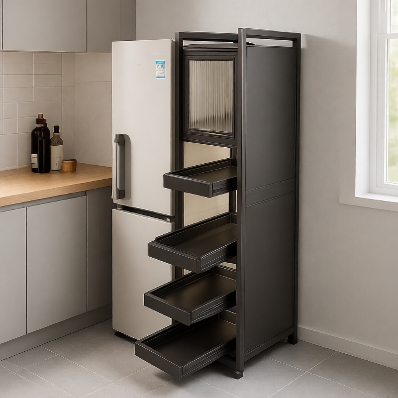 夹缝收纳柜缝隙窄边置物架厨房冰箱侧面抽拉柜超极窄缝储物柜收纳
