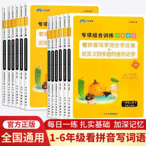 小学语文看拼音写词语专项组合训练一二年级三四年级五六年级上册下册人教版专项同步练习册多音字同音字近义反义词语积累大全训练
