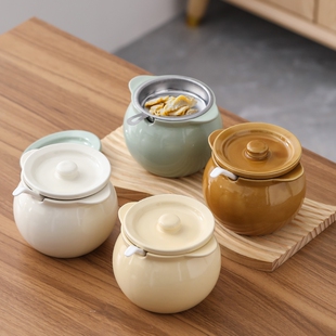家用带盖耐高温陶瓷猪油罐厨房辣椒油罐油泼辣子专用调料盒带把手