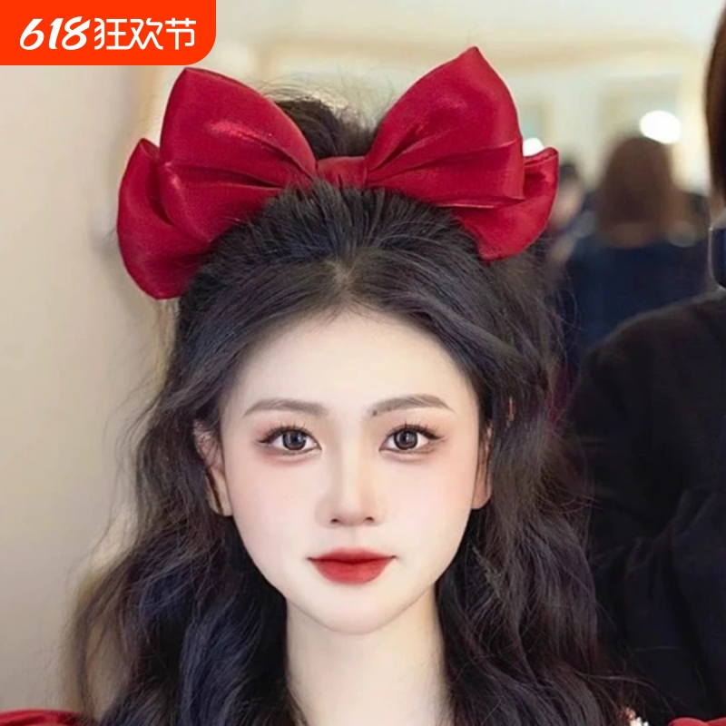 酒红色蝴蝶结发夹超仙发饰网红后脑勺新娘敬酒服顶夹复古跟妆发饰
