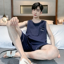 睡衣男士夏季纯棉新款背心短裤男款家居服套装大码无袖可外穿薄款