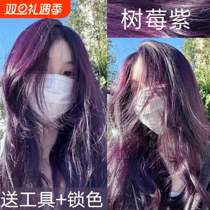 树莓紫染发膏纯天然显自染发2024流行色爆款免漂显白学生黑茶色
