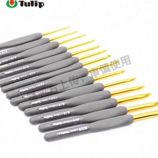 日本进口钩编工具tulip广岛郁金香黑柄金色钩针T15手工编织毛线针