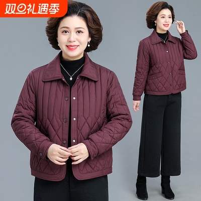 户外妈妈秋冬羽绒棉服短款轻薄洋气中老年女冬装外套小个子棉衣50