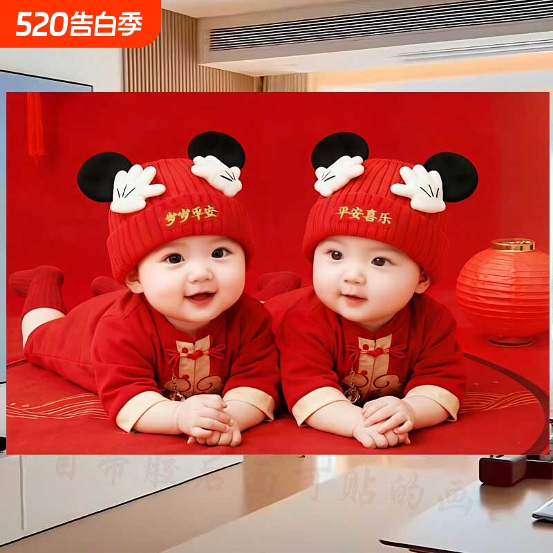 新款双胞胎宝宝装饰贴画结婚备孕龙凤宝宝贴画自带背胶