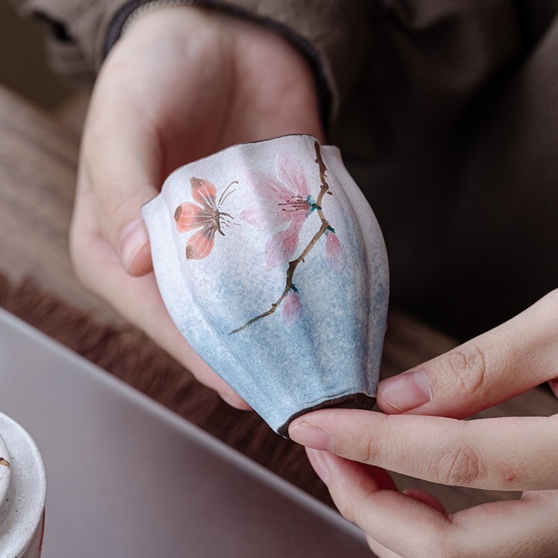 粉引手绘茶杯陶瓷主人杯女士喝茶个人专用高档茶盏功夫茶具单口杯