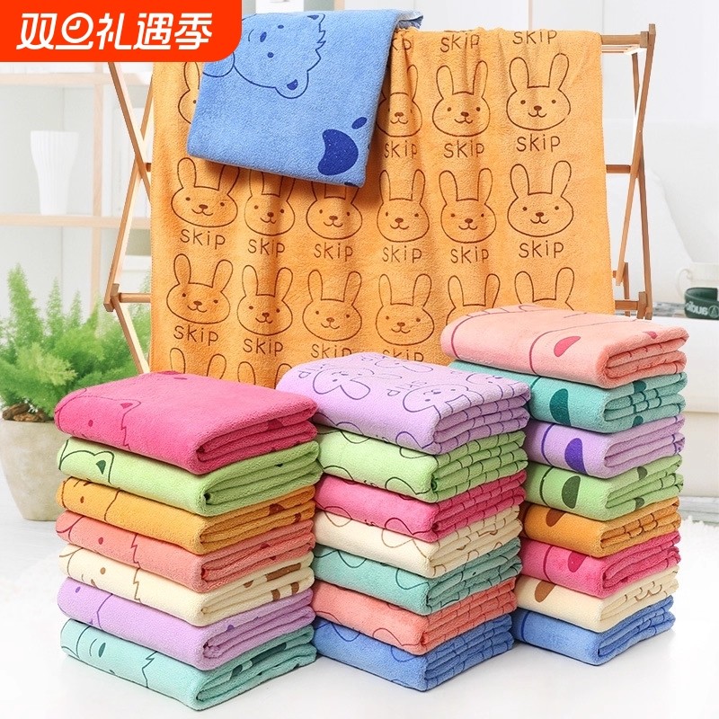 超细纤维浴巾沙滩巾吸水速干儿童大毛巾兔头印花卡通游泳洗澡浴巾