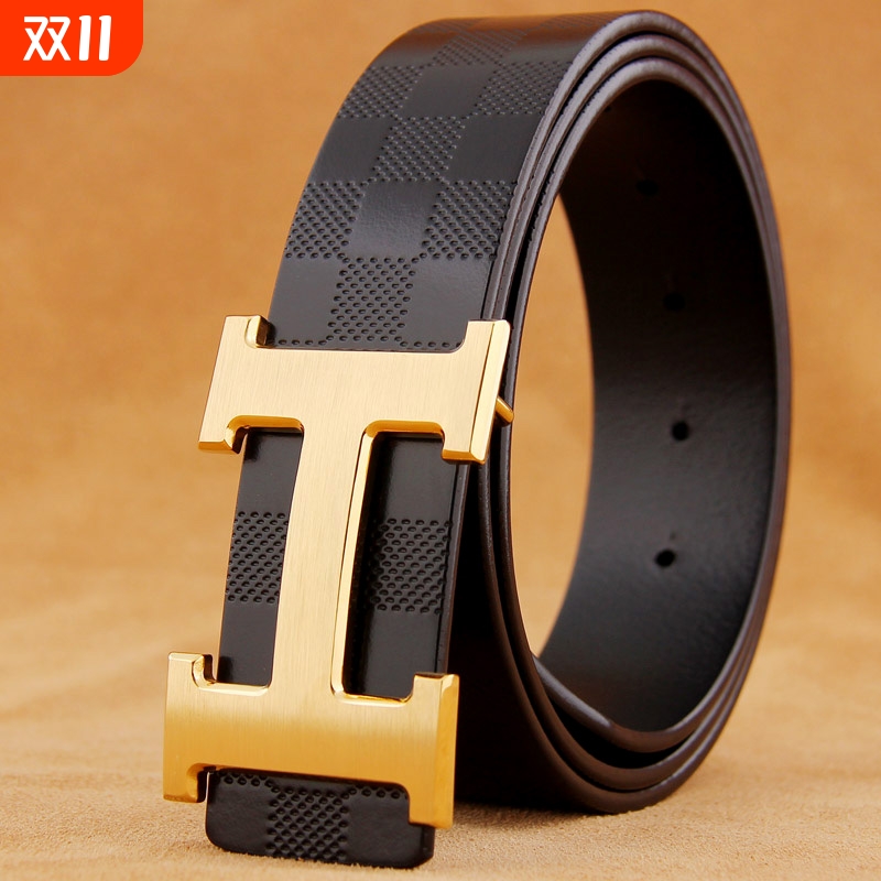 H扣高档皮带真皮商务休闲腰带真皮男皮带爱马男士平滑扣裤腰带