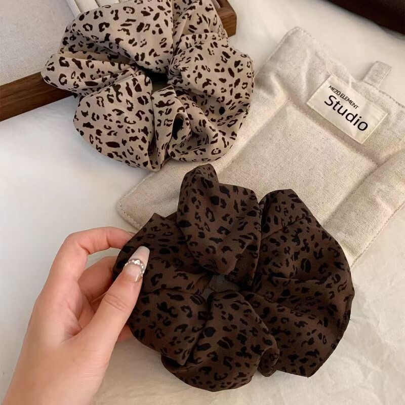 秋冬新款复古豹纹大肠发圈头绳扎头发慵懒风ins丸子头发绳发饰