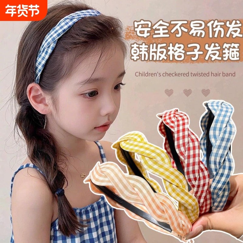 夏日麻花格子发箍女2025新款高颅顶头箍外戴压发发卡少女感发饰