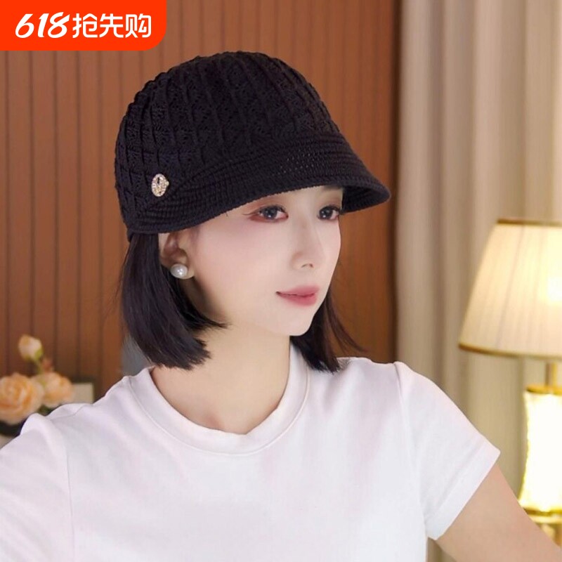 镂空透气春夏季帽子女款百搭新款时尚马术帽遮阳针织鸭舌帽可折叠
