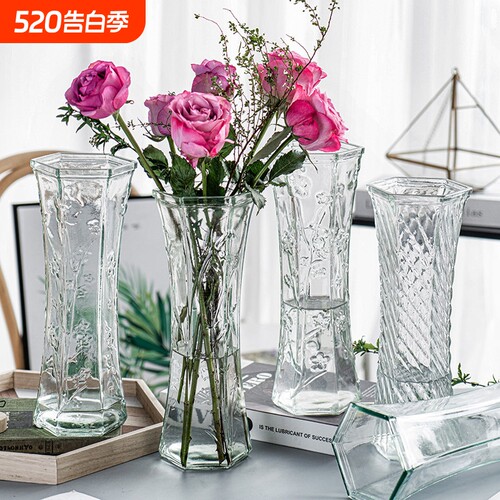 特大号水养富贵竹百合透明玻璃花瓶干花插花客厅装饰摆件桌面绿植