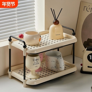 不锈钢支柱杯子收纳碗碟居家桌面双层置物架沥水托盘餐桌收纳置物