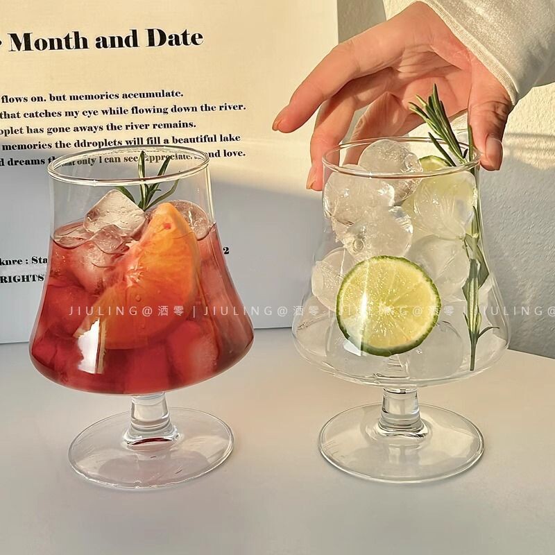 ins高脚玻璃杯美式咖啡杯冷饮苏打气泡水杯高颜值饮料鸡尾酒
