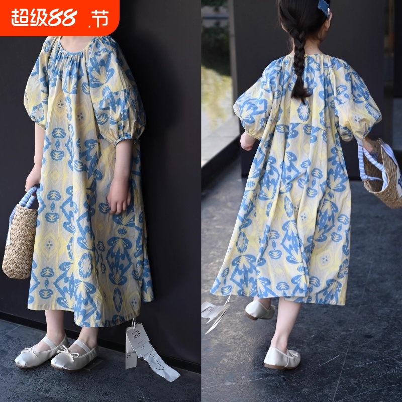 女童连衣裙2025新款洋气儿童裙子春夏装女孩公主裙泡泡袖花长裙