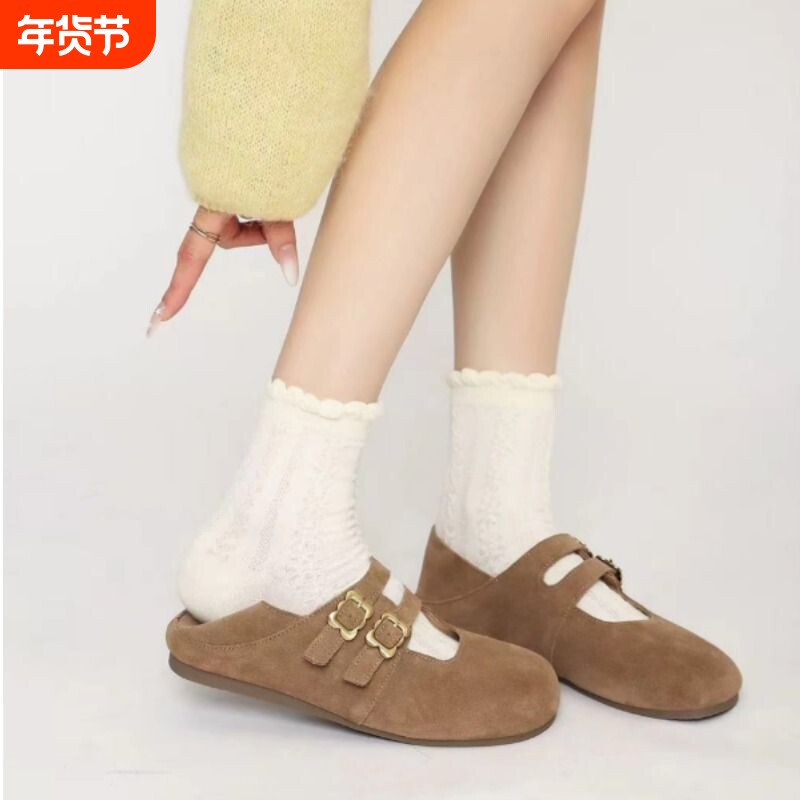 两穿勃肯鞋女2025新款爆款春夏配裙子平底单鞋软底豆豆鞋玛丽珍鞋