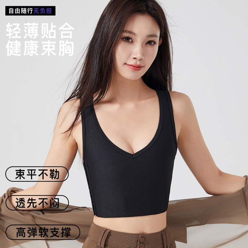 COS垫肩束胸衣深V绷带塑形显胸小显肩宽内衣防震防凸背心肩垫可拆