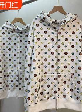 潮牌APE连帽卫衣重磅正确高版本冬SHARKAPE迷彩拉链外套亲子亮片