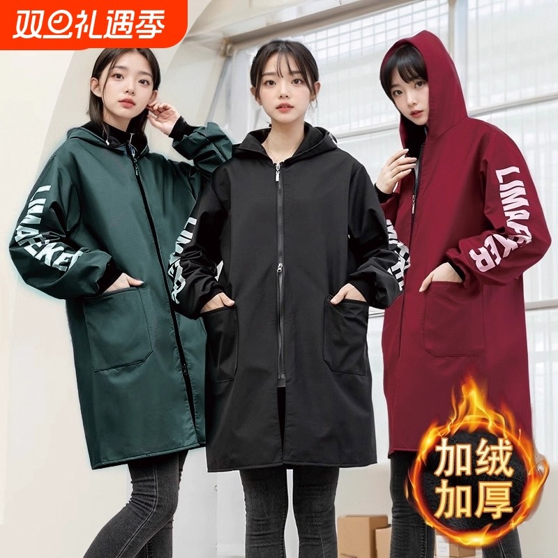 防水加绒罩衣成人长袖工作服男女款冬季外穿大褂家用厨房做饭围裙