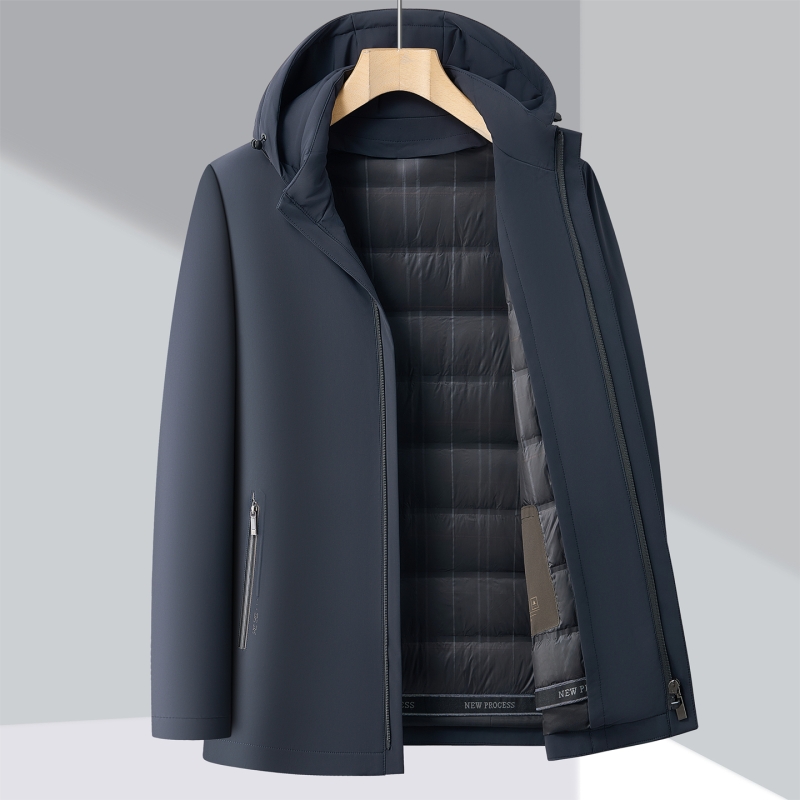 2025男士鹅绒羽绒服男装加厚可脱卸内胆保暖商务加厚休闲外套男