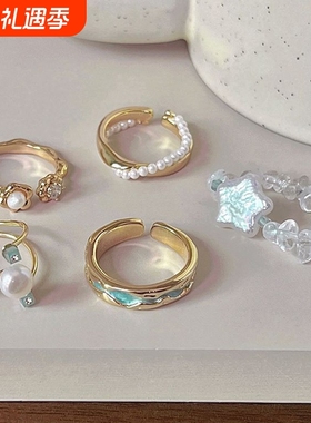 2025新小众珍珠珐琅戒指女韩版设计高级滴釉轻奢指环ins风超精致