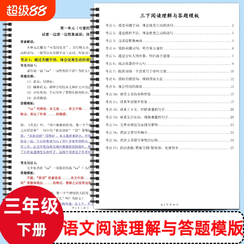 人教部编版小学三年级下册语文阅读理解与答题模版无答案17大考点万能模板专项答题技巧每日一练满分习题