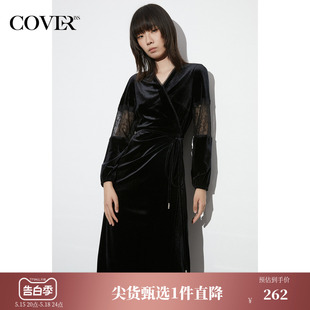 蕾丝拼接丝绒连衣裙 COVER春季