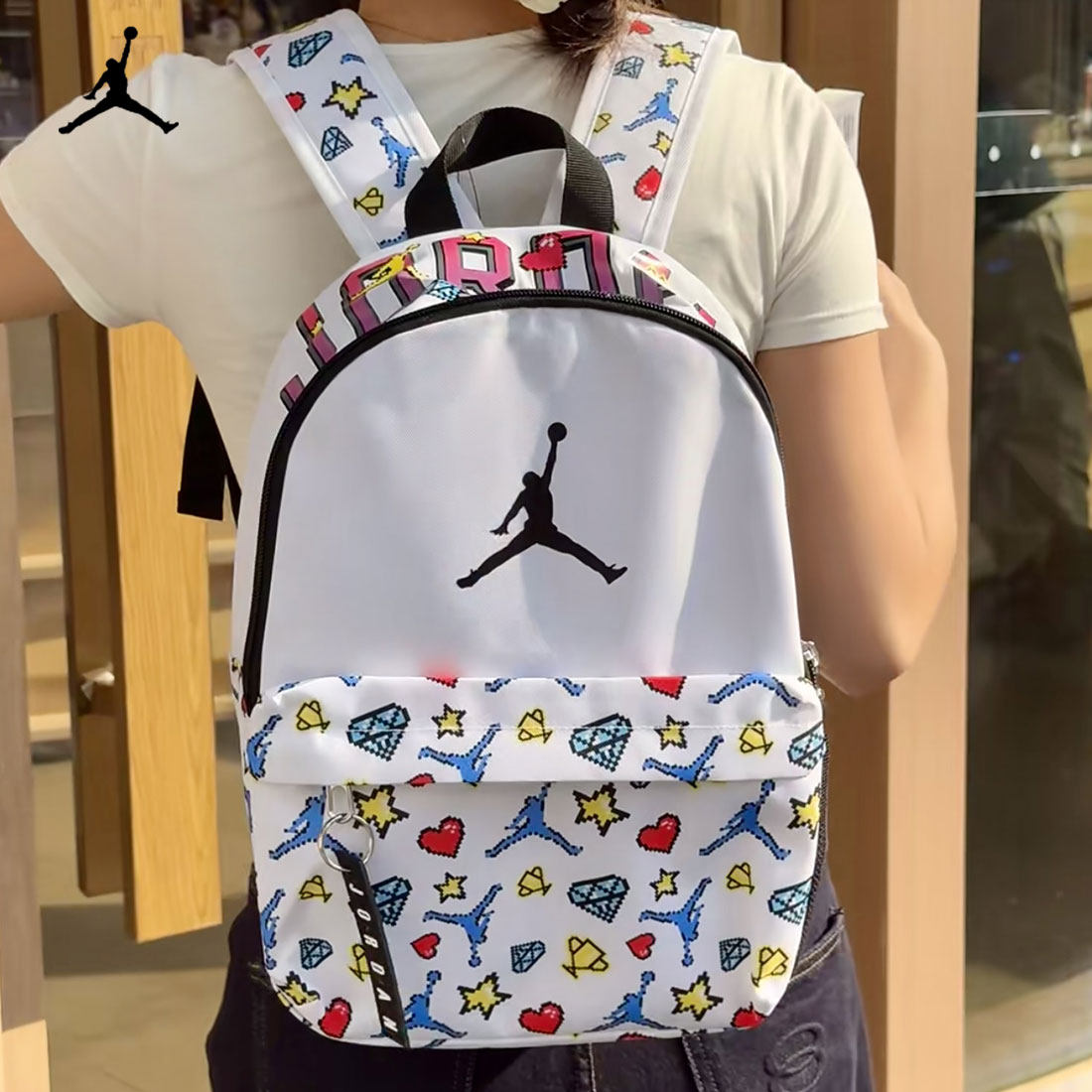 JORDAN乔丹AJ飞人运动休闲经典mini聚酯纤维书包双肩包小号背包