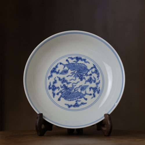 纯手工手绘青花麒麟干泡盘景德镇陶瓷餐盘赏盘陈设茶点果盘壶承