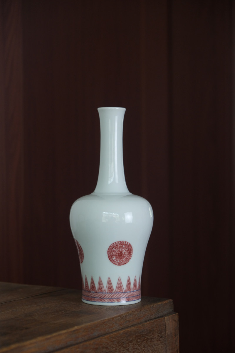 匋甄纯手工青花釉里红团花摇铃尊景德镇陶瓷摆件家居陈设花插花瓶