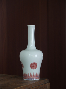 匋甄纯手工青花釉里红团花摇铃尊景德镇陶瓷摆件家居陈设花插花瓶